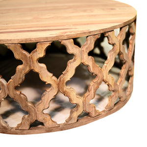 Sari – Natural Mid-Century Modern Solid Sheesham Wood, Round Coffee Table