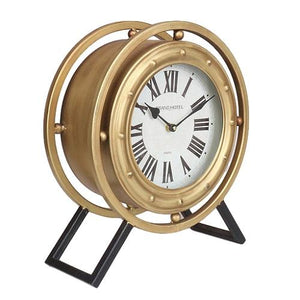 Levi - 14.5" Standing Desk Clock in Black and Gold Metal Finish with Roman Numerals