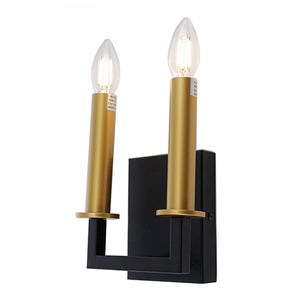Celina 2-Light Black Modern Wall Sconce with Brass Accents