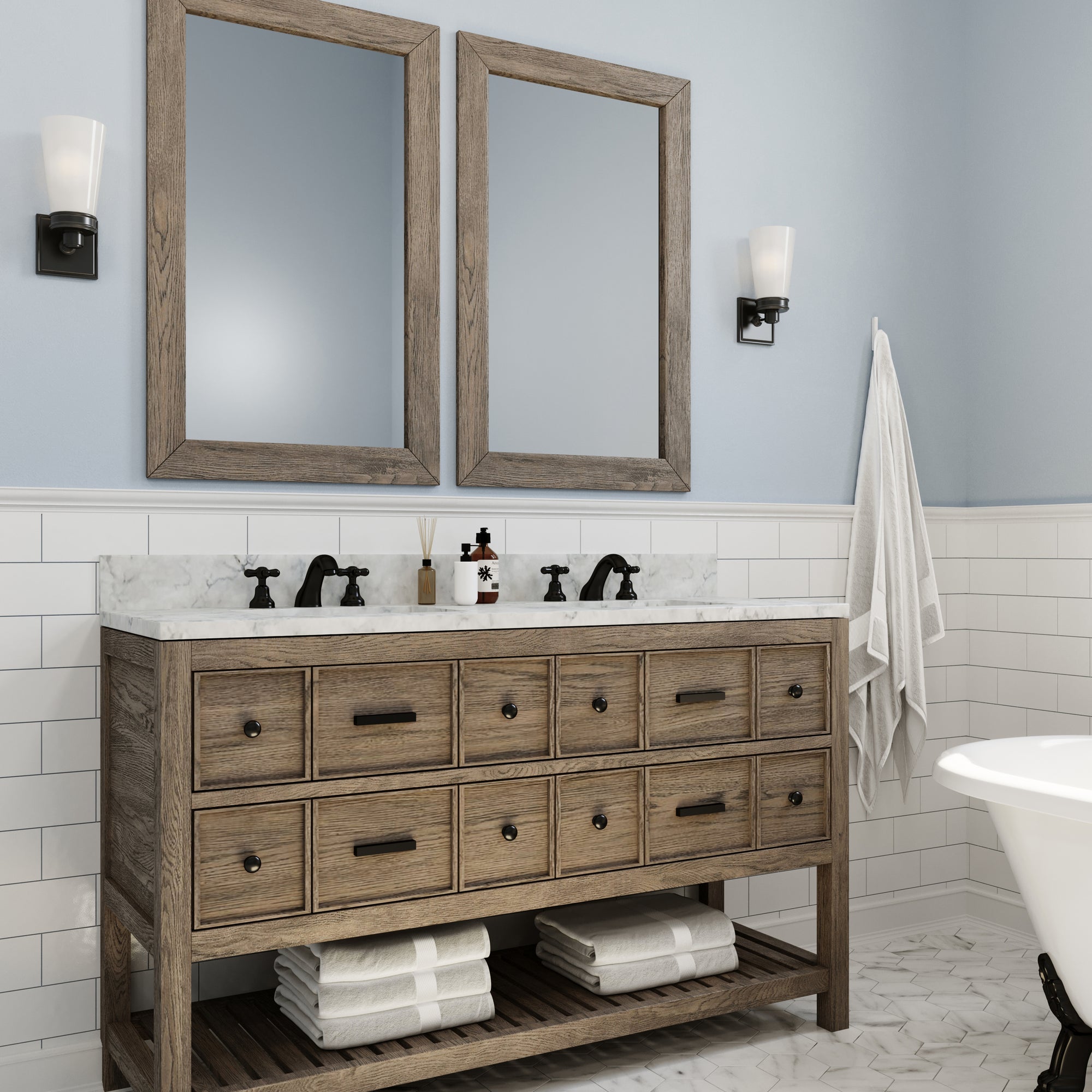Brooks - 60" Grey Oak, Farmhouse Transitional Freestanding Vanity