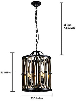 Dawsyn - Modern 4-Light Cage Chandelier with Adjustable Chain - Industrial Hanging Light Fixture