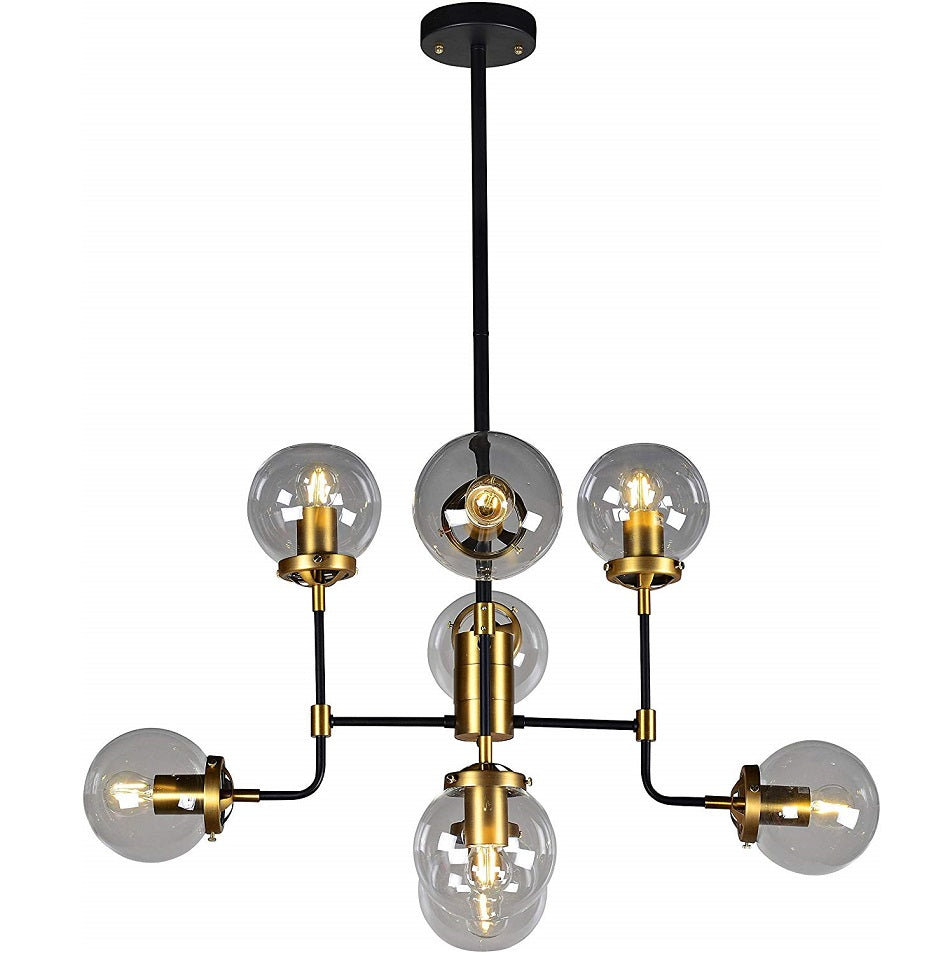 Everly - Clear Glass Globe 8-Light Chandelier - Industrial Modern Metal Black and Gold