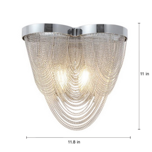 Waldorf Chrome and Silver Wall Sconce Light Featuring Iron Frame and Silver Mesh Chain