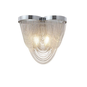 Waldorf Chrome and Silver Wall Sconce Light Featuring Iron Frame and Silver Mesh Chain