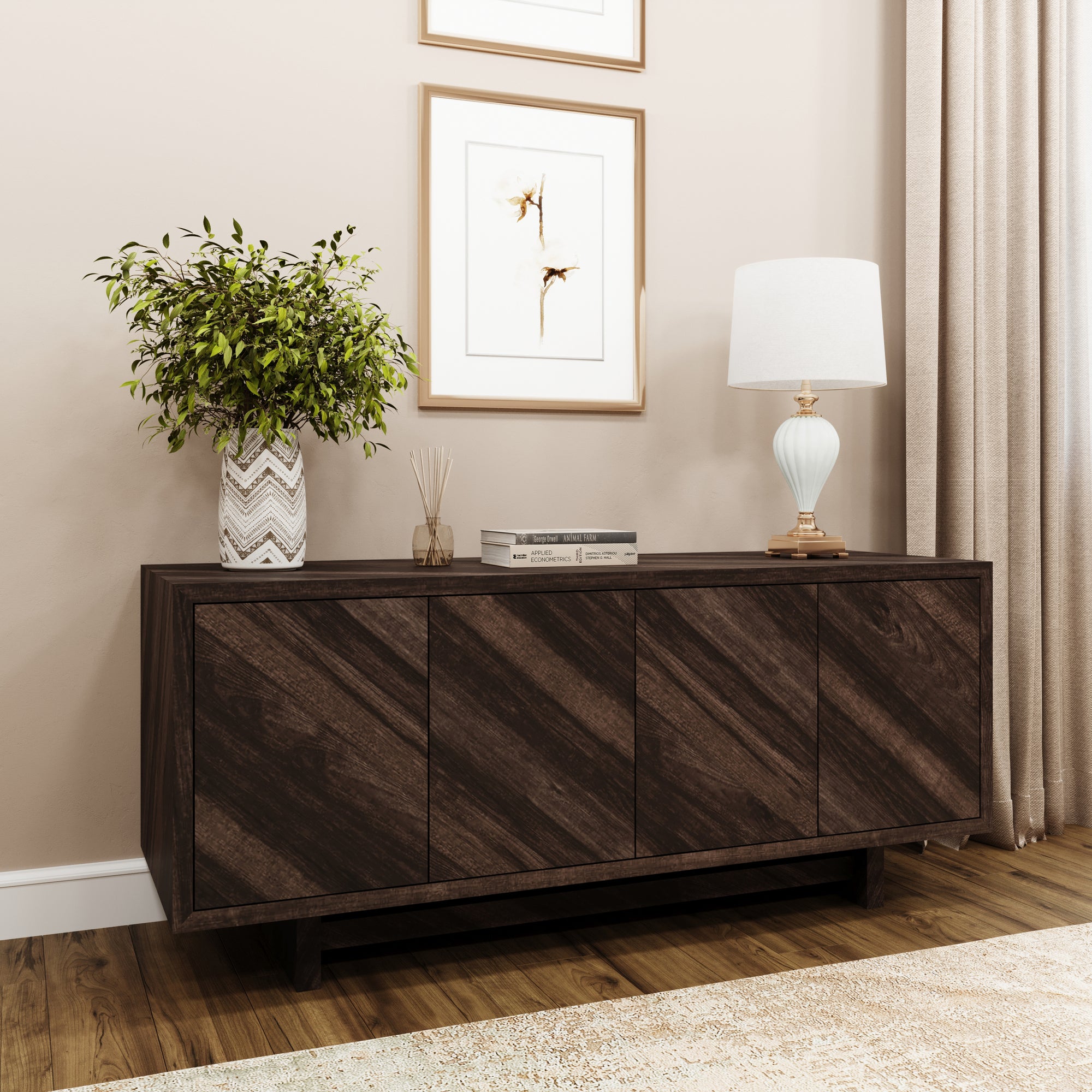 Bingham - Modern Low Storage Console with Dark Finish, 62 inches