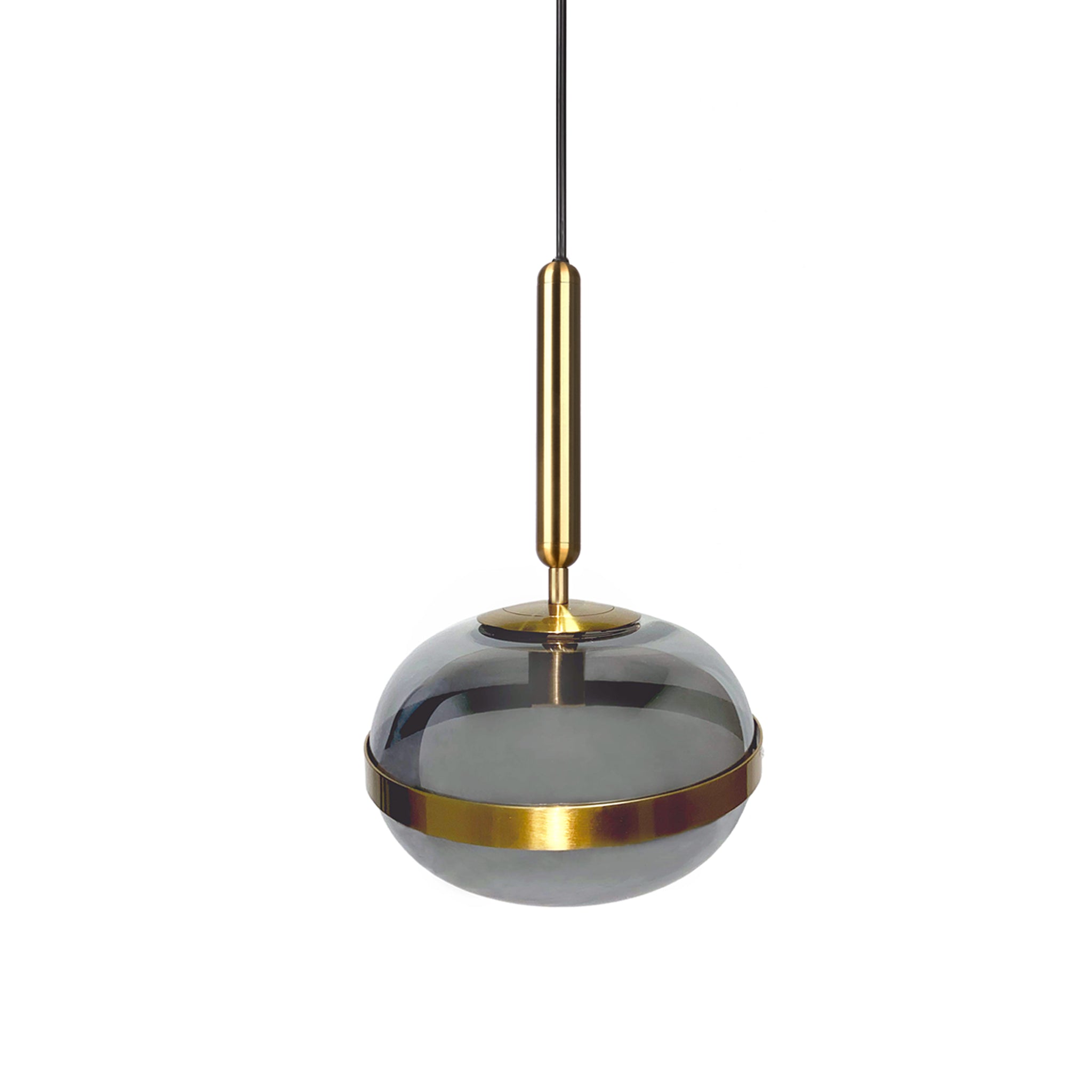 Nova Brass Mid Century Modern Pendant Light with Smoked Glass