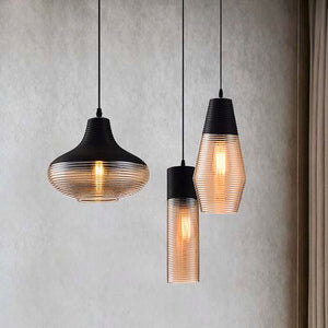 Calypso 14" Black and Amber Cylinder Pendant Light