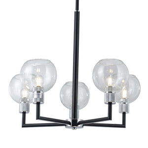 Toni 5-Light Black Modern Chandelier with Clear Glass Shades