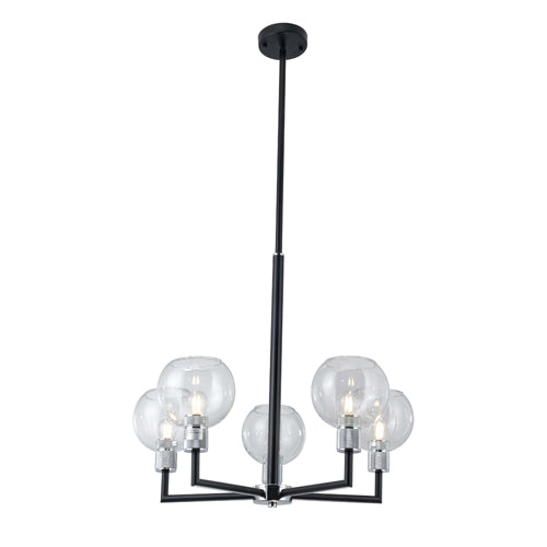 Toni 5-Light Black Modern Chandelier with Clear Glass Shades