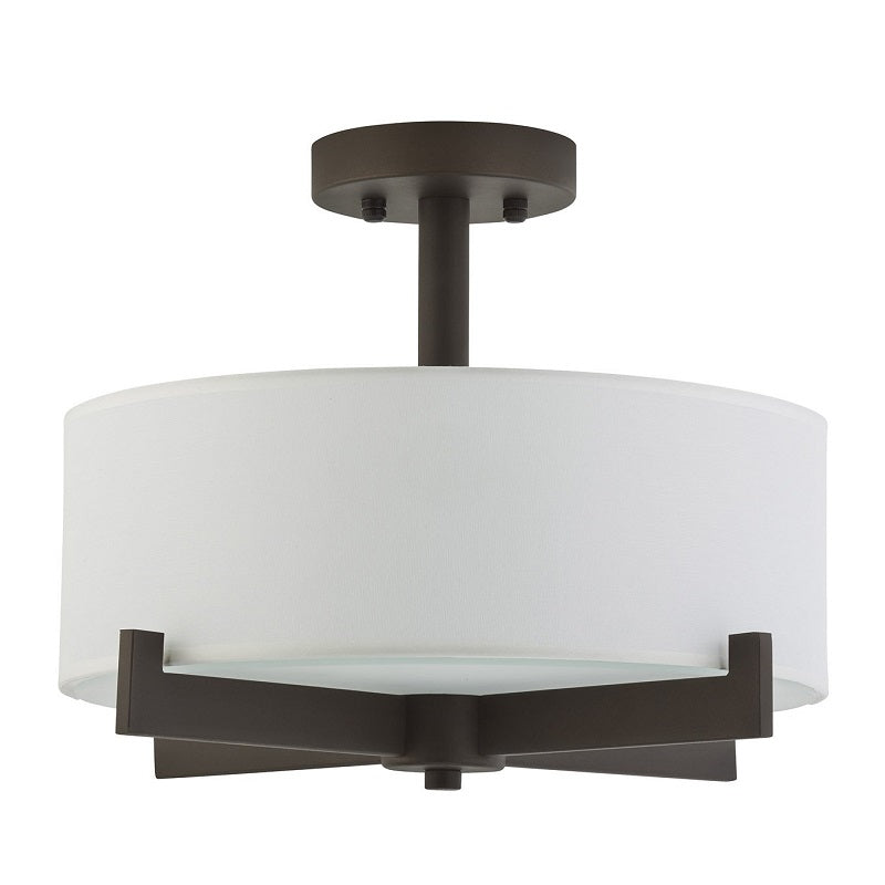 Leo - Semi-Flush Mount Ceiling Light with Black Metal Finish with White Fabric Shade