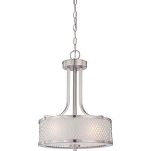 Ryan - Hanging Chandelier Light Fixture with Satin Nickel Finish Featuring Metal Wire Mesh Shade