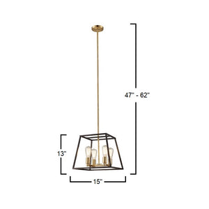 Austin - 4 Light Hanging Chandelier Pendant Light with Metal Cage Shade, Oil Rubbed Bronze/Gold