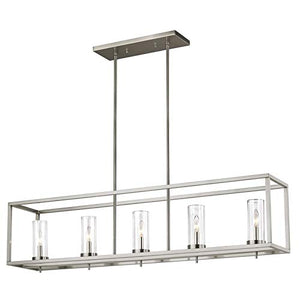Veronica - Contemporary 5-Light Island Pendant Light Fixture with Satin Nickel Finish with Clear Glass Shades