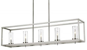 Veronica - Contemporary 5-Light Island Pendant Light Fixture with Satin Nickel Finish with Clear Glass Shades