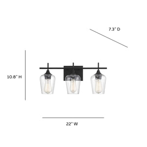 Emma - Large Black Metal 3-Light Bathroom Vanity Light with Clear Glass Shades Vanity Sconce