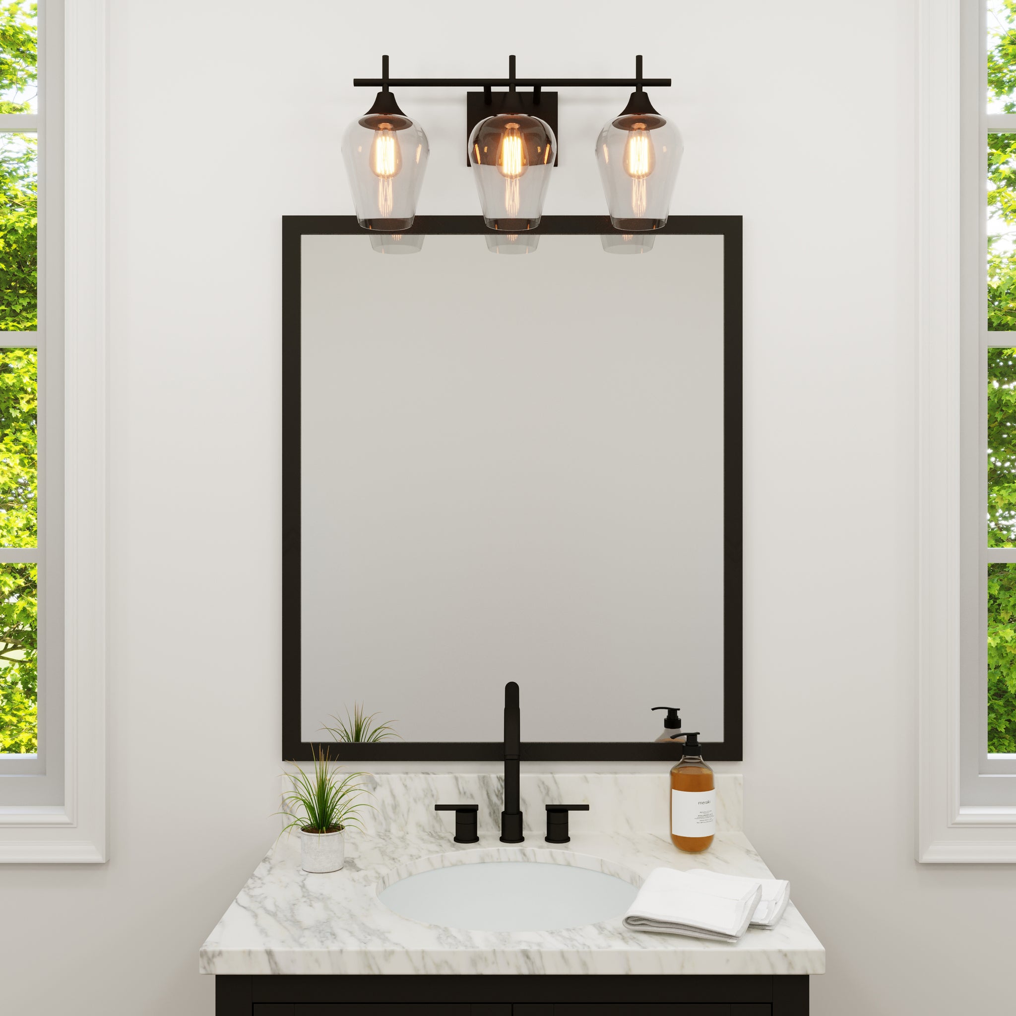 Emma - Large Black Metal 3-Light Bathroom Vanity Light with Clear