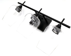 Emma - Large Black Metal 3-Light Bathroom Vanity Light with Clear Glass Shades Vanity Sconce