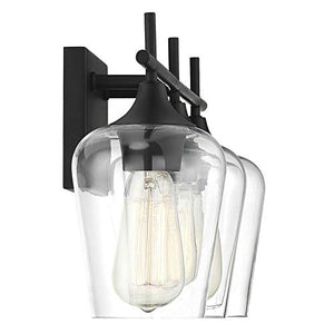 Emma - Large Black Metal 3-Light Bathroom Vanity Light with Clear Glass Shades Vanity Sconce