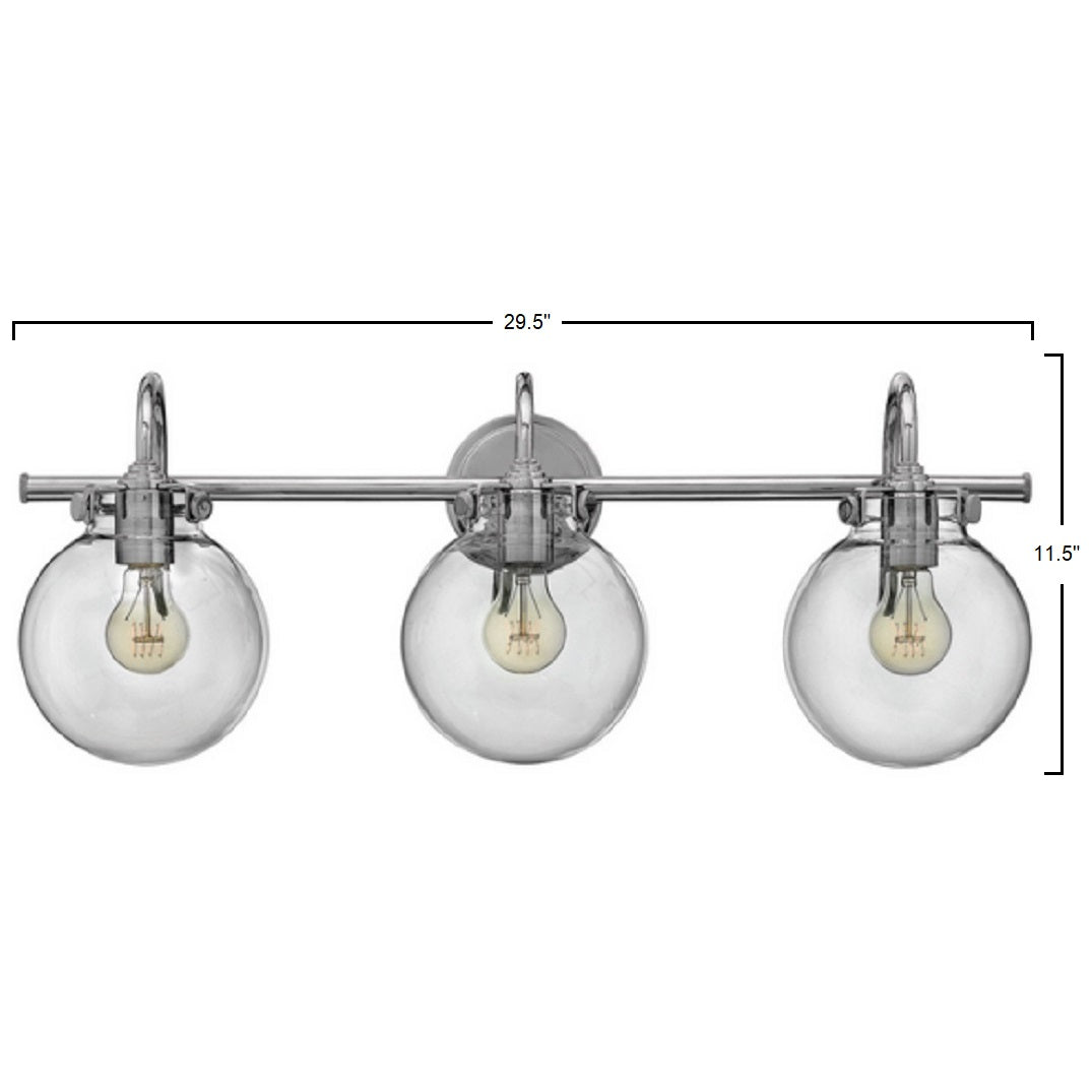 Taft 3 Light Bathroom Vanity Light with Clear Glass Globe Shades A Touch Of Design