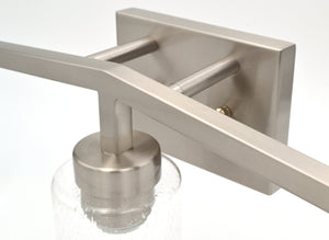 Mira - 3-Light Bathroom Vanity Light - Bright Satin Nickel and Textured Glass Shades Vanity Sconce