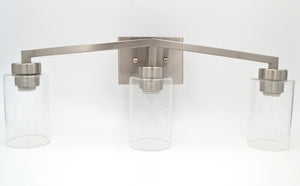 Mira - 3-Light Bathroom Vanity Light - Bright Satin Nickel and Textured Glass Shades Vanity Sconce