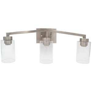 Mira - 3-Light Bathroom Vanity Light - Bright Satin Nickel and Textured Glass Shades Vanity Sconce