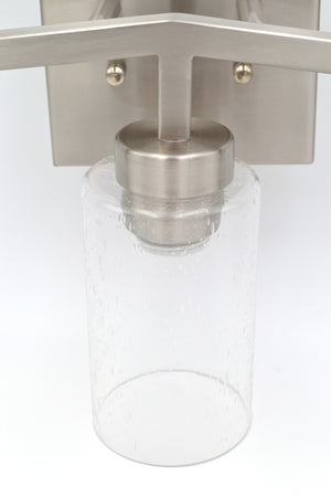 Mira - 3-Light Bathroom Vanity Light - Bright Satin Nickel and Textured Glass Shades Vanity Sconce