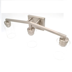Mira - 3-Light Bathroom Vanity Light - Bright Satin Nickel and Textured Glass Shades Vanity Sconce
