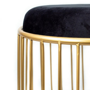 Alana - Round End Table/Accent Stool with Gold Metal Cage Base and Black Fabric Covered Top