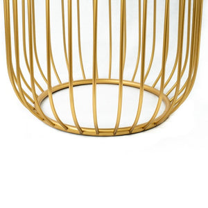 Alana - Round End Table/Accent Stool with Gold Metal Cage Base and Black Fabric Covered Top