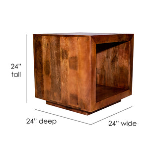Fresno Wooden End Table with Open Interior, 24-Inch Square Accent Stand