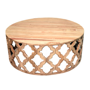 Sari – Natural Mid-Century Modern Solid Sheesham Wood, Round Coffee Table