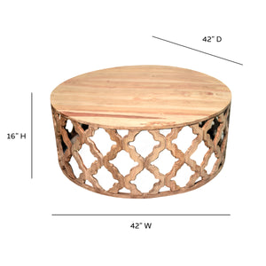 Sari – Natural Mid-Century Modern Solid Sheesham Wood, Round Coffee Table