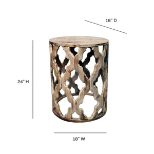 Sari – Natural Mid-Century Modern Solid Sheesham Wood, Round End Table