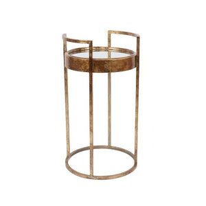 Dupont - Round Iron End Table in Antique Gold Finish with Mirrored Glass Top
