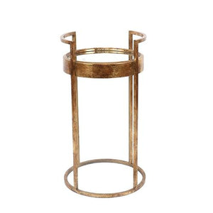 Dupont - Round Iron End Table in Antique Gold Finish with Mirrored Glass Top