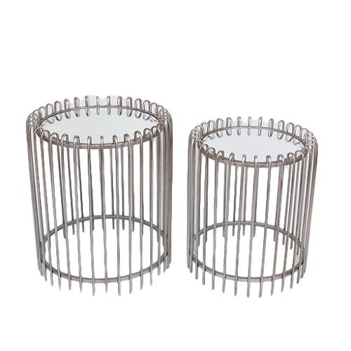 Bayside - Round Iron End Tables with Glass Tops, Set of 2