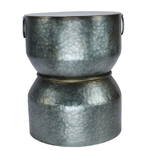 Savi - Hammered Iron Metal End Table in Antique Silver Finish