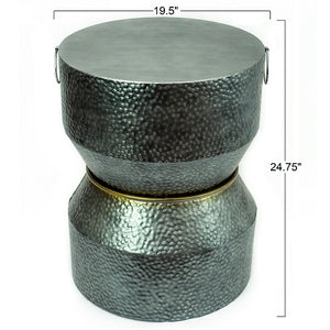 Savi - Hammered Iron Metal End Table in Antique Silver Finish