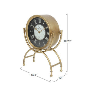 Dubois - 19.25" Standing Desk Clock in Gold Metal Finish with Glass with Roman Numerals