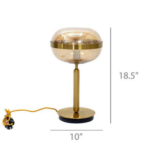 Nova Table Lamp - Brass Metal Table Lamp with Amber Raindrop Glass Shade