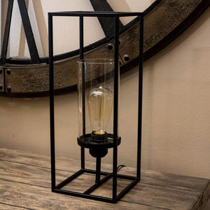 Roman - 16.5” Black Iron Table Lamp with Glass Shade