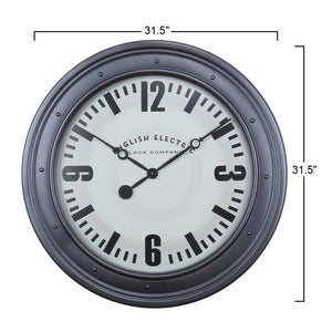 Bond - 31.5" Large English Electric Wall Clock with Silver Frame