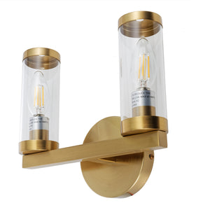 Sybil 2-Light Capped Glass Cylinder Wall Sconce in Gold