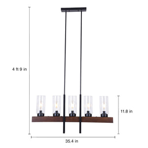 Baxter - Large 5-Light Black Metal and Wood Chandelier Pendant Light