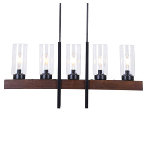 Baxter - Large 5-Light Black Metal and Wood Chandelier Pendant Light