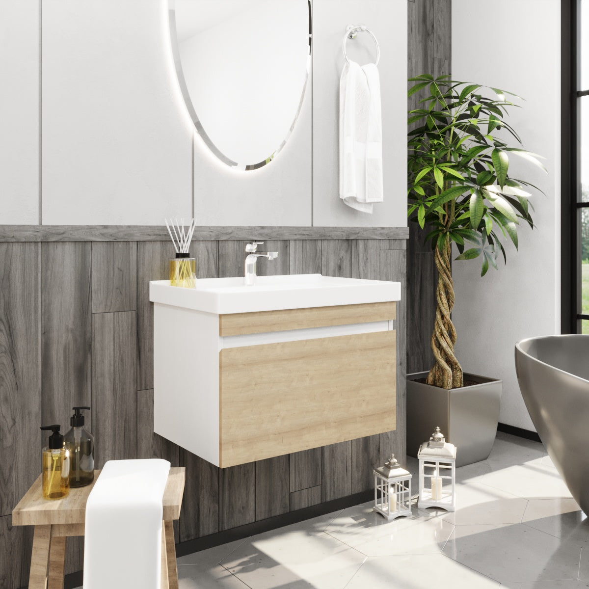 Woody - 31" Cream Oak Modern Floating Vanity