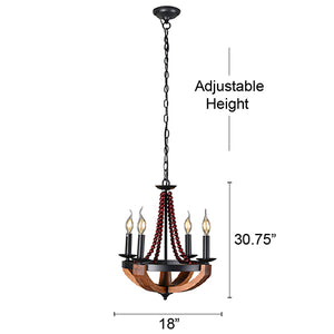Arden Beaded 4-Light Wood and Metal Chandelier